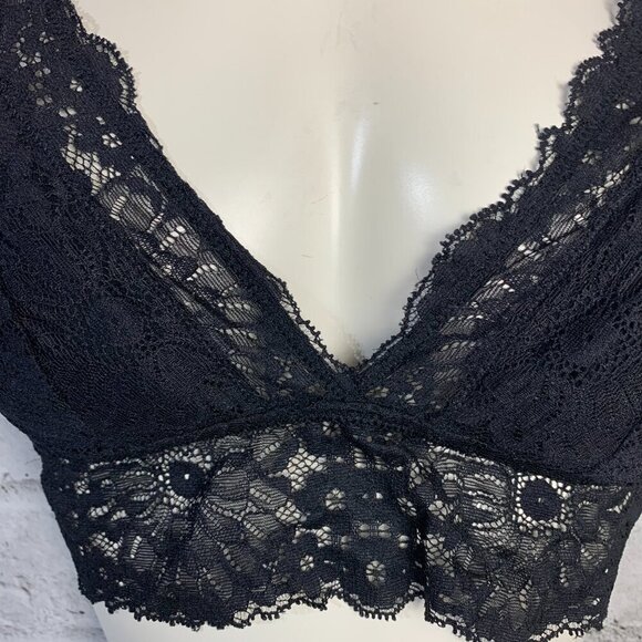 Aerie Black Sheer Lace Padded Strappy Crisscross Back Lingerie Bralette - Picture 2 of 8